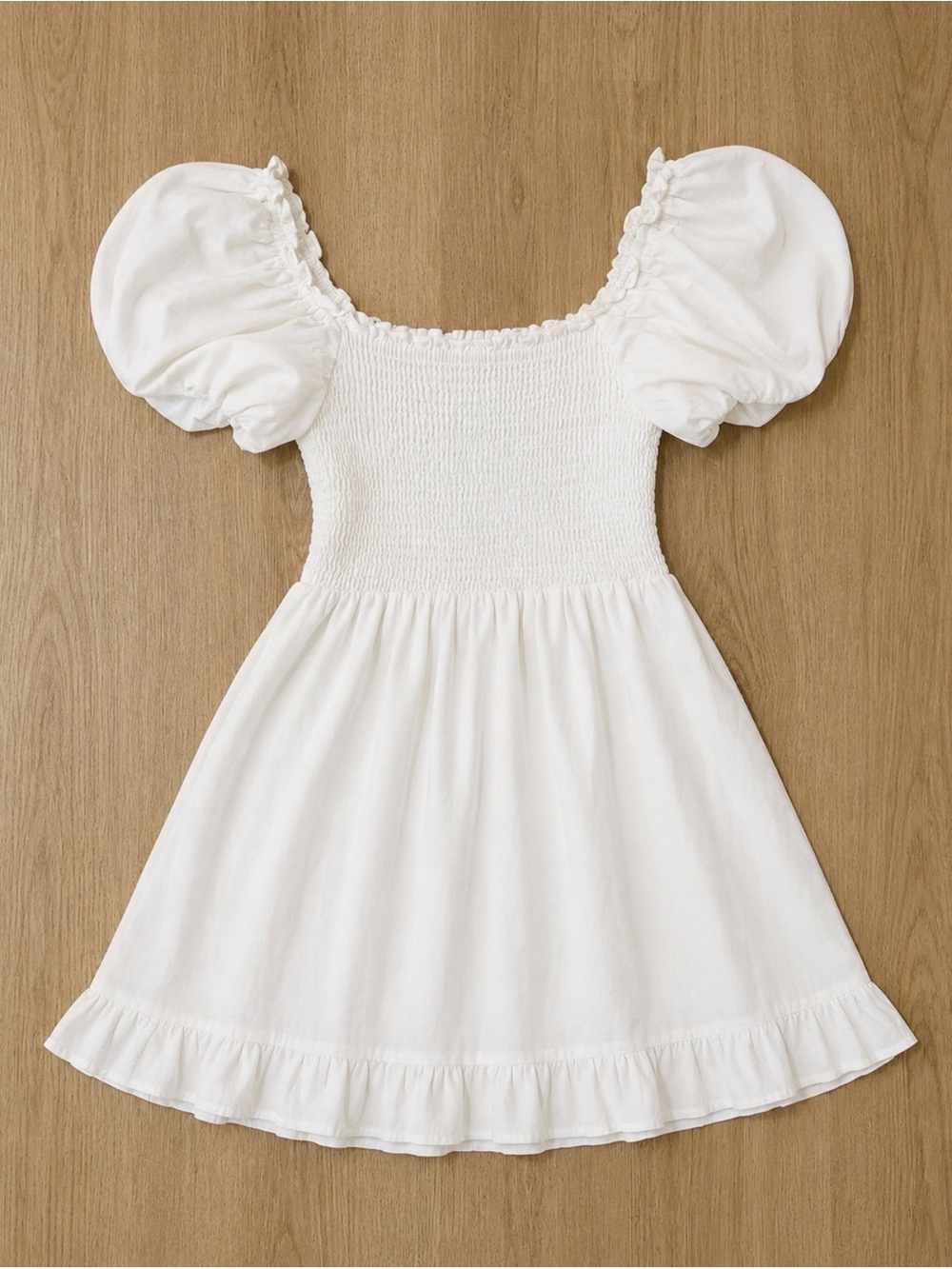 Show Me Your MuMu White Puff-Sleeve Smocked Mini Dress